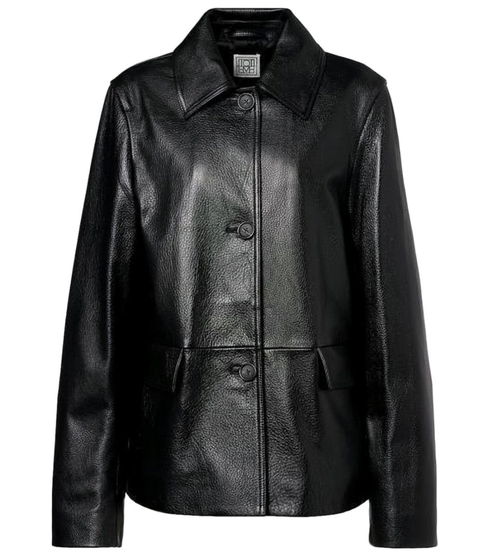 Totême Sleek Calf Leather Jacket With Flap Pockets