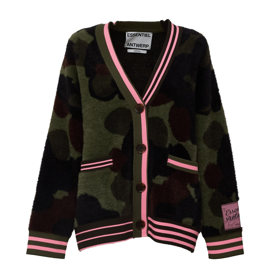 Essentiel Antwerp Kamoo Camouflage Pattern V-Neck Cardigan