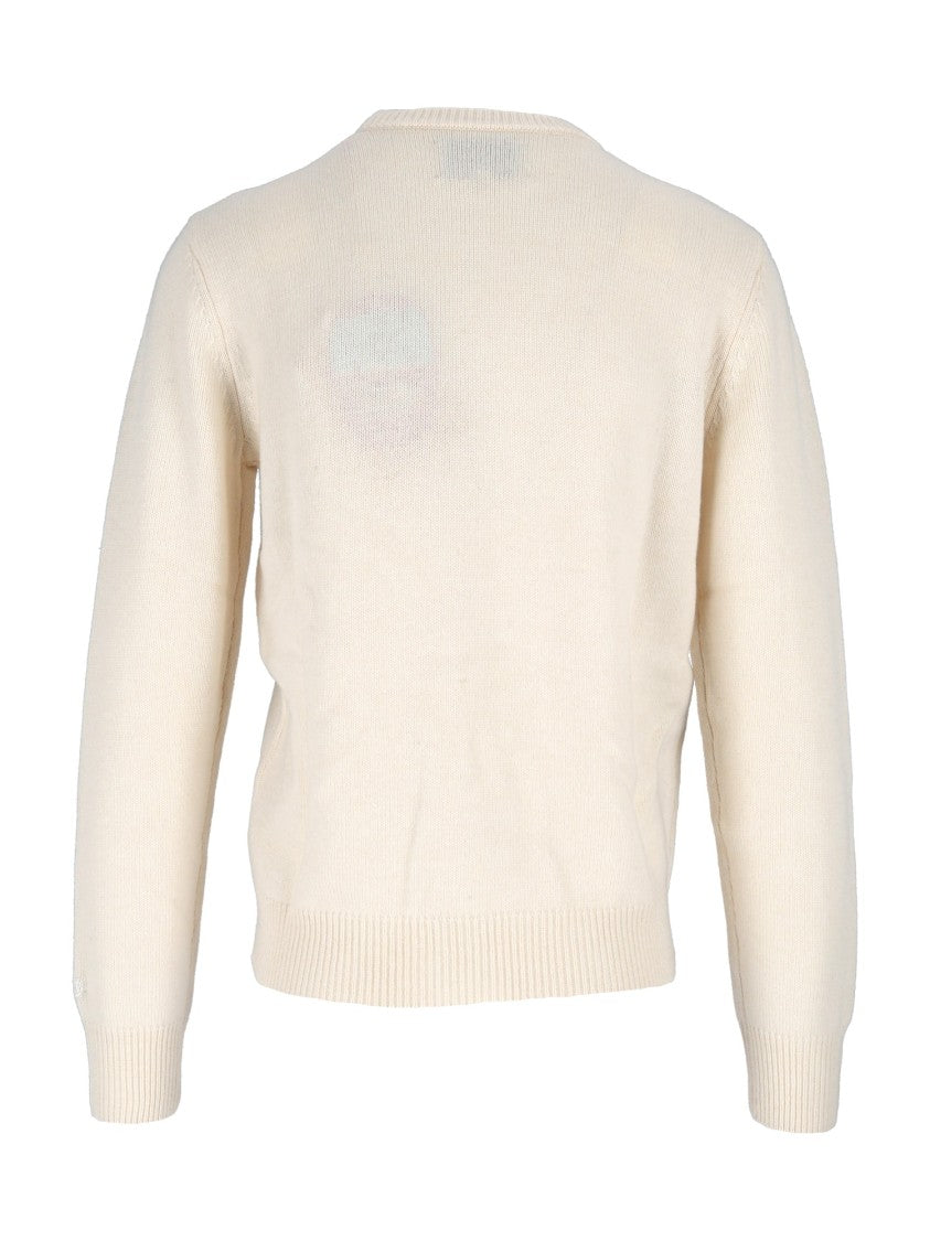 Mc2 Saint Barth Light Beige Crewneck Sweater With Vintage Ski Graphic