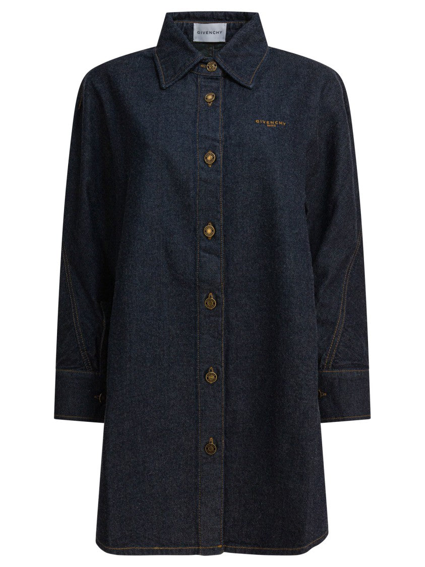 Givenchy Cocoon Denim Overshirt With Contrast Embroidery