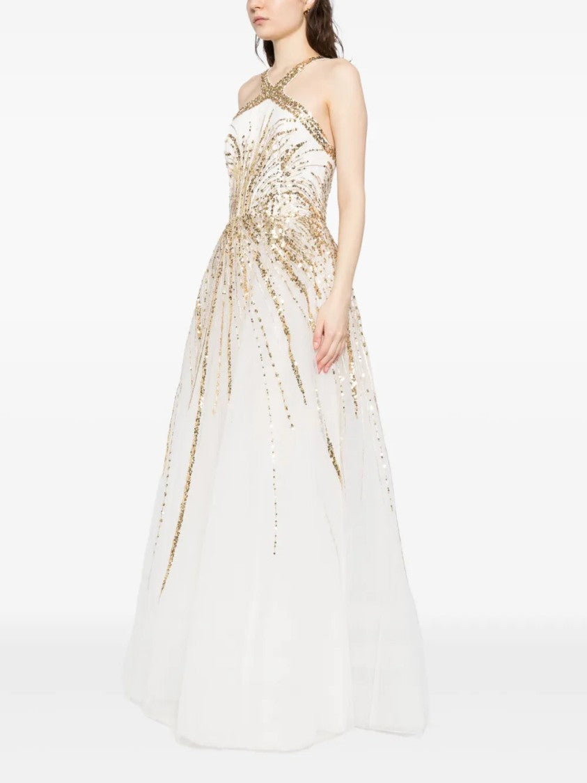 Saiid Kobeisy Tulle Beaded Dress With Halter Neckline