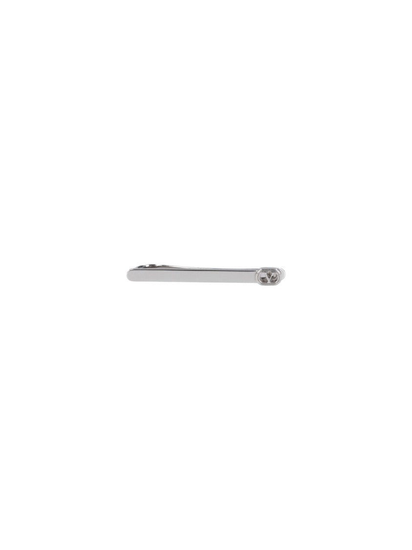 Valentino Garavani Silver Tie Clip With Subtle Emblem Detail