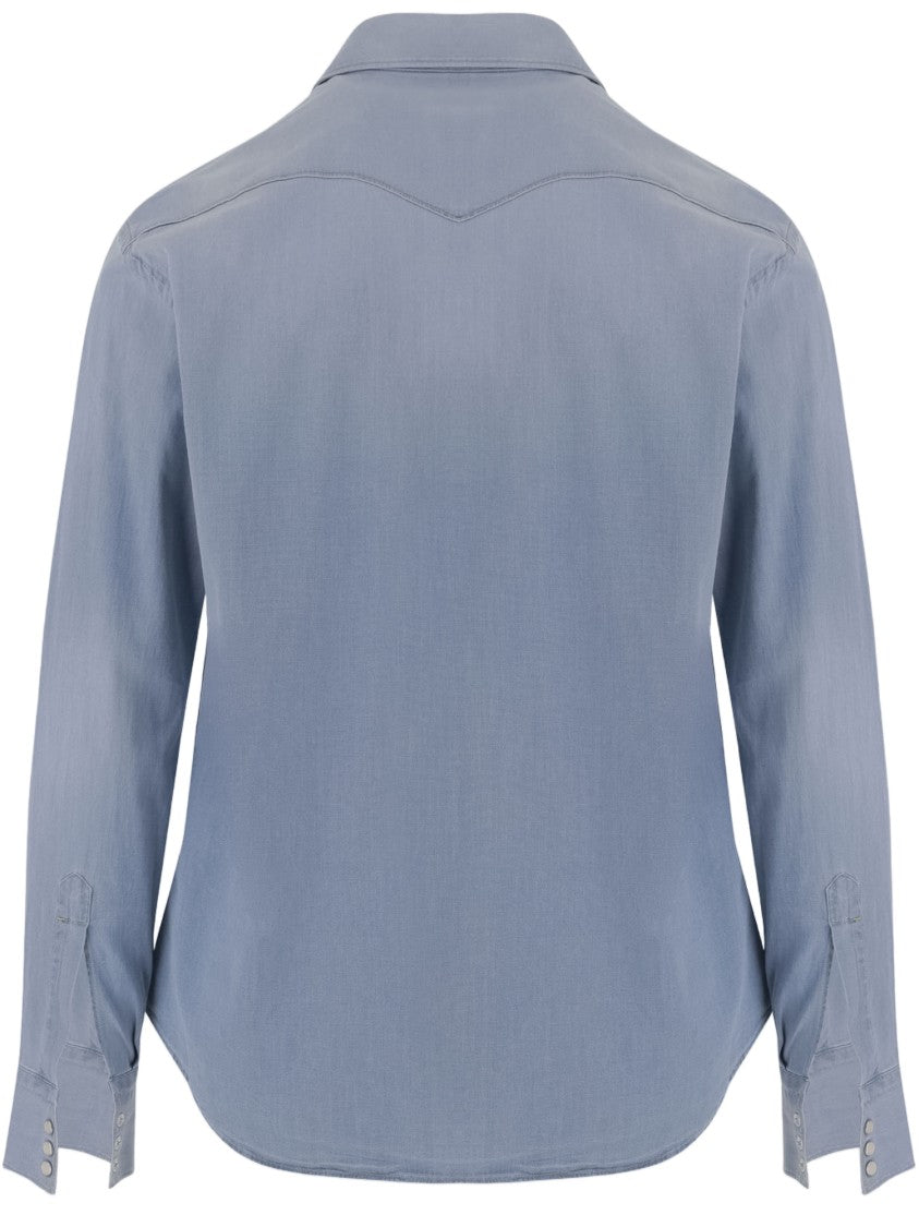 Gherardi Stretch Cotton Denim Shirt With Classic Collar And Chest Pockets