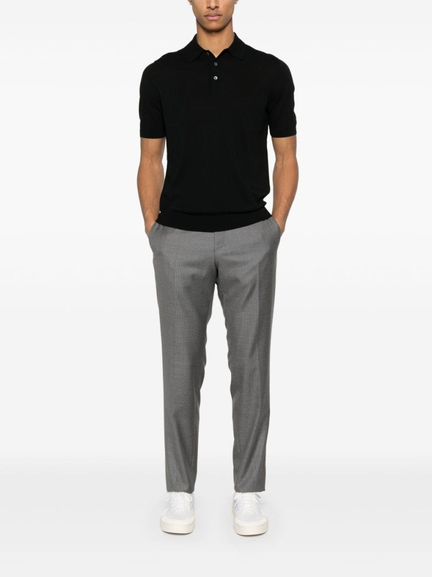 Barba Classic Black Polo With Buttoned Placket