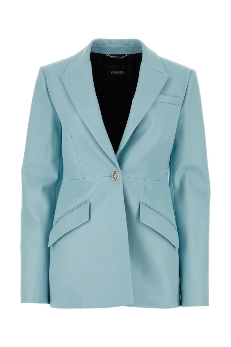 Versace Light-Blue Leather Blazer