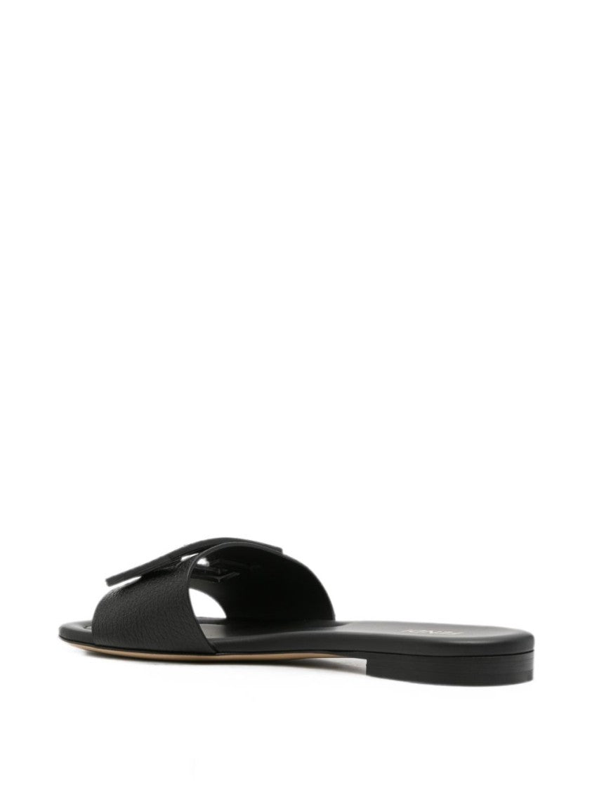 Fendi Black Minimalist Leather Flat Shoes