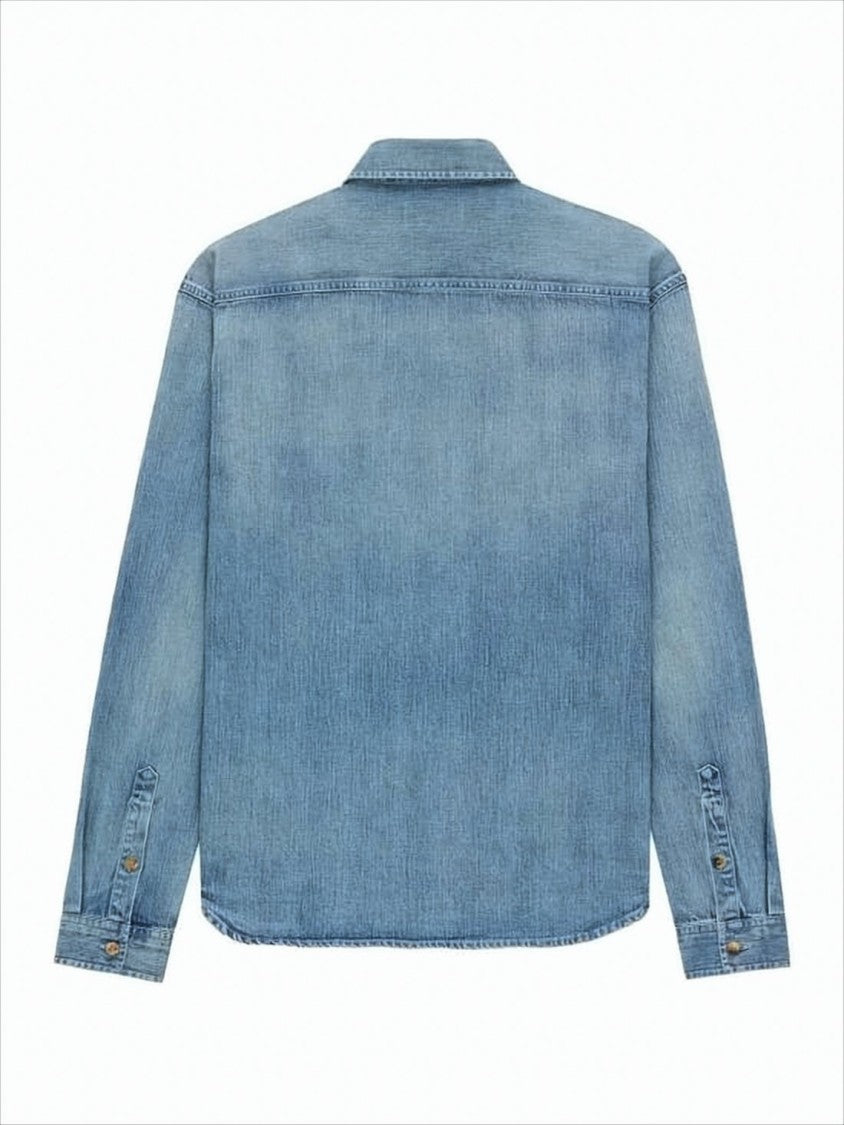 Saint Laurent Light Blue Denim Shirt With Traditional Collar