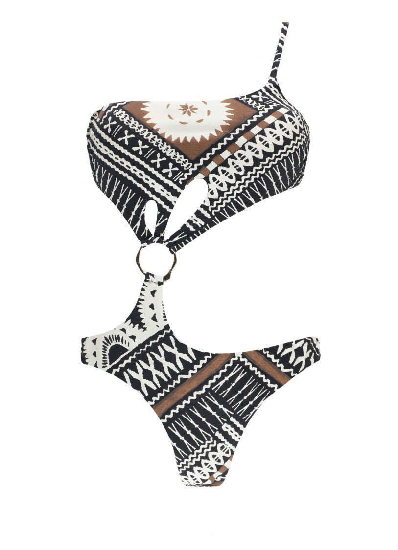 Miss Bikini Black One Shoulder Ring Monokini