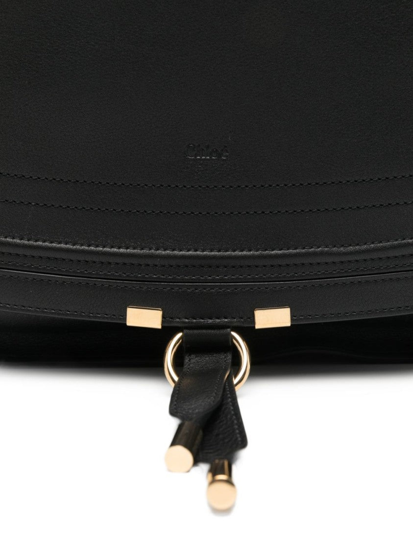 Chloé Black Crescent-Shaped Gold Accents Shoulder Bag