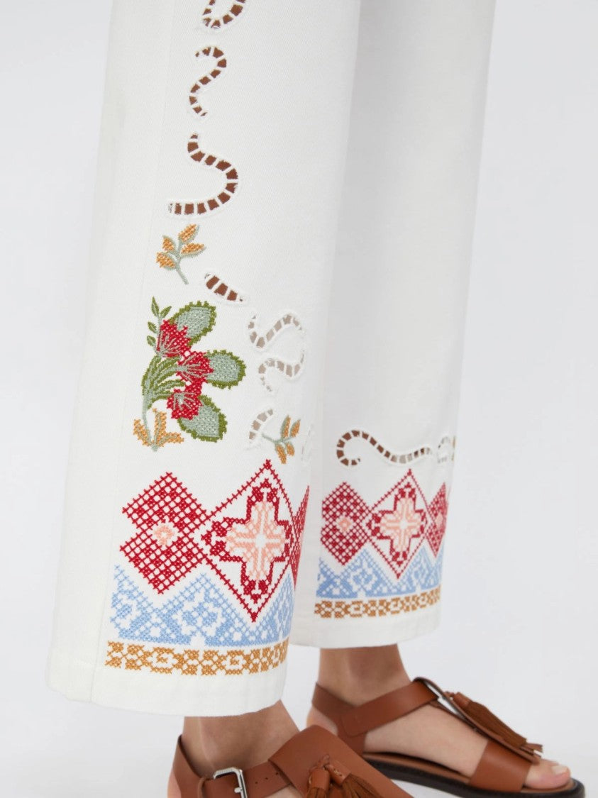 Max Mara Wide-Leg Pants With Intricate Embroidery And Classic Design