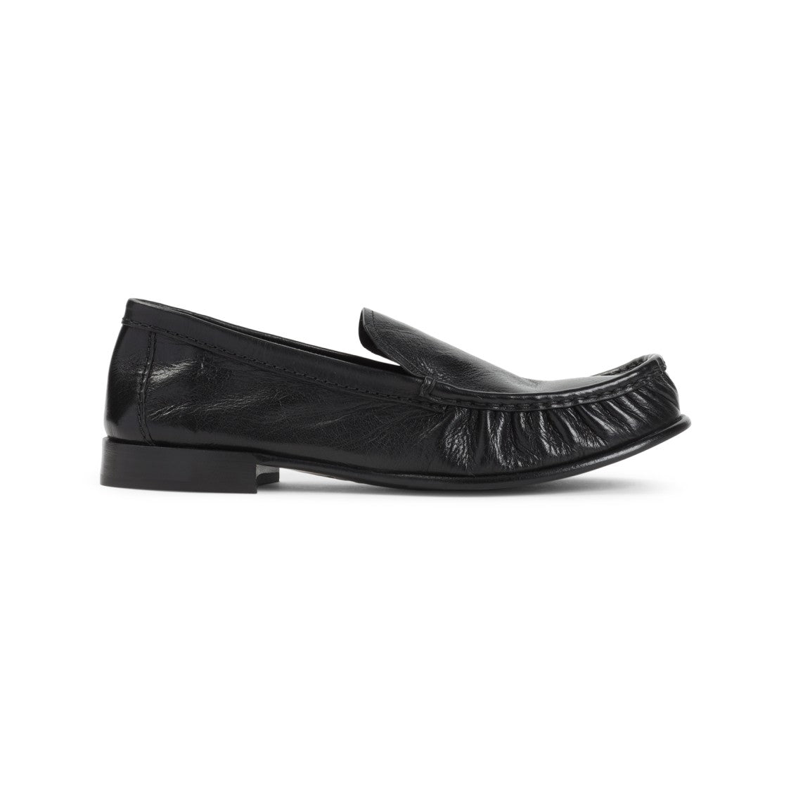 Miu Miu Gathered Detail Black Buffalo Leather Loafers