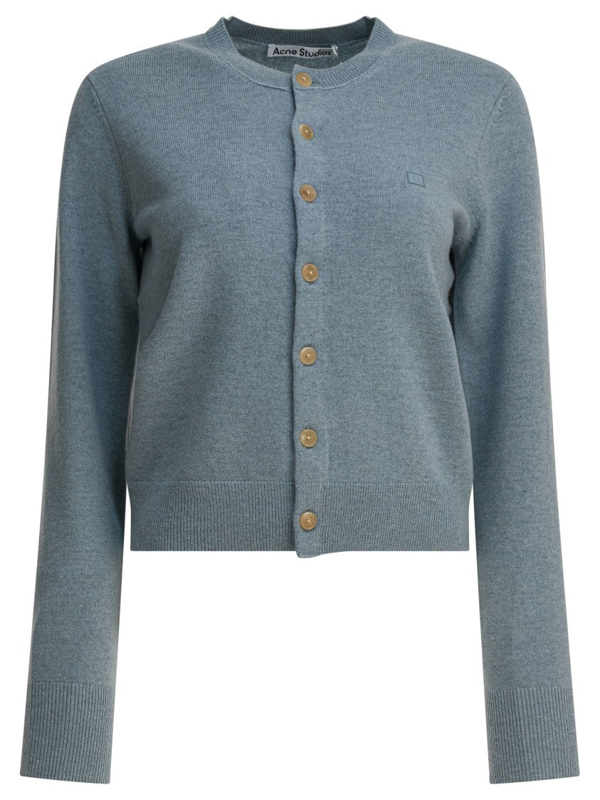 Acne Studios Cropped Wool Cardigan With Button Closure And Ribbed Details