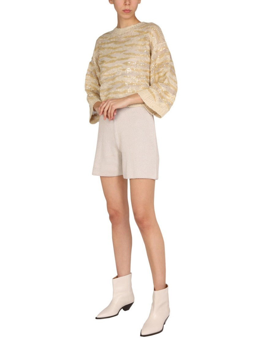 Brunello Cucinelli Perforated Knit Top With Wide Sleeves