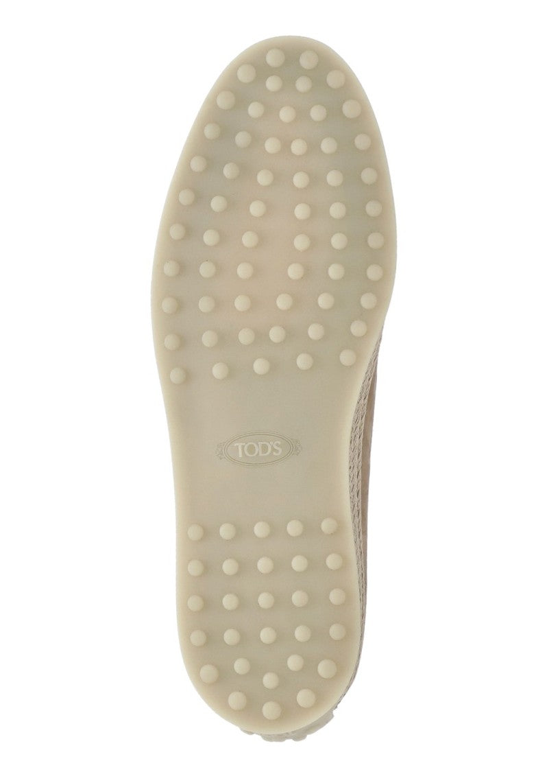Tod's Pink Rafia Woven Leather Loafers
