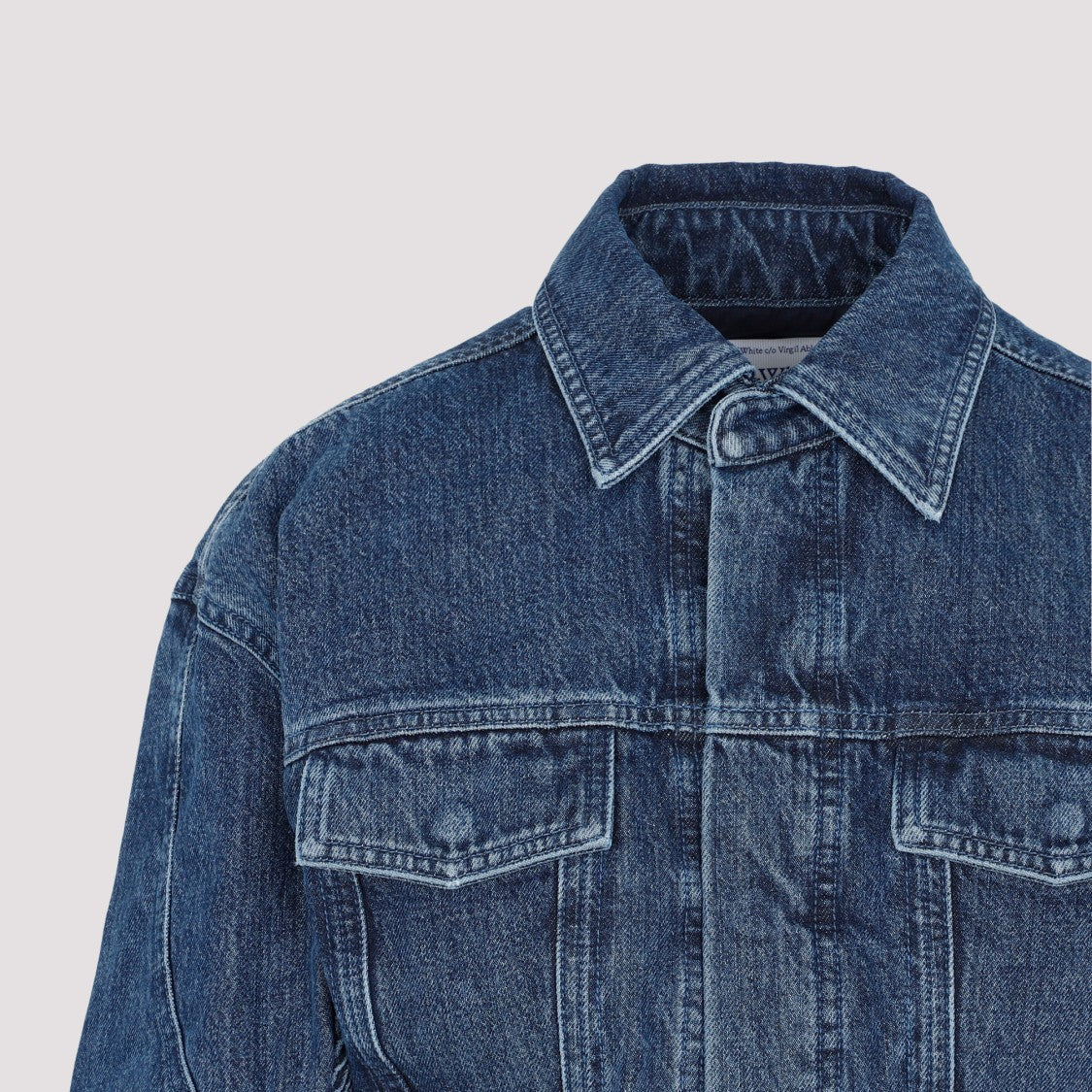 Off-White Blue Motorcycle Hole Crop Jacket