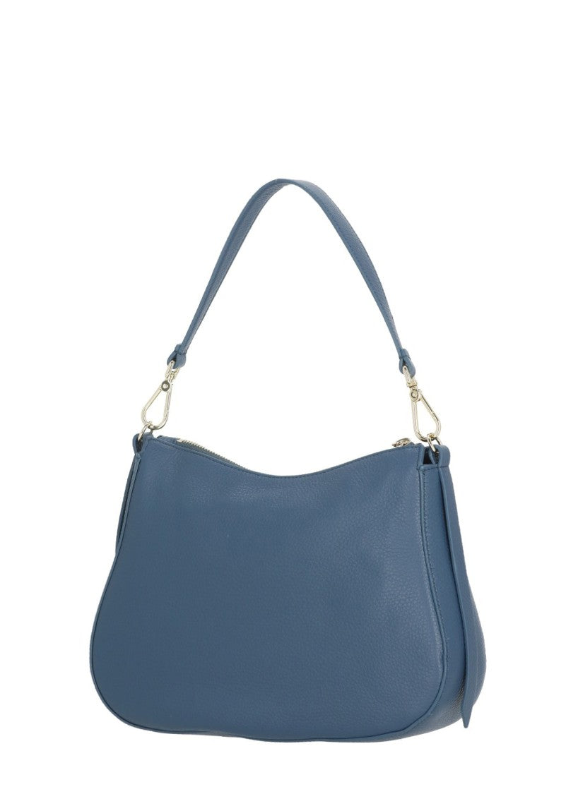 Coccinelle Compact Blue Leather Shoulder Bag With Versatile Strap Options
