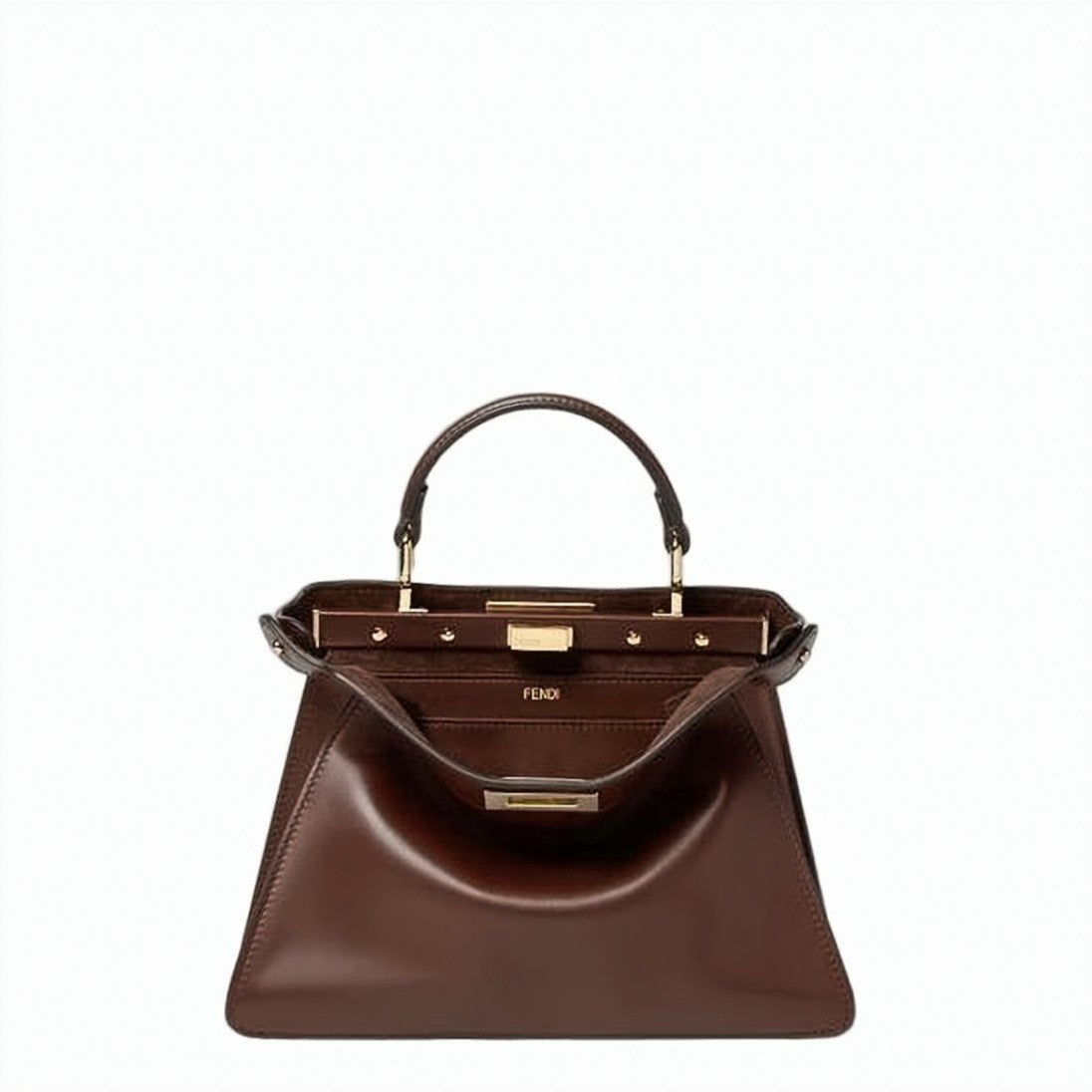 Fendi Brown Structured Floral Glass Calf Crossbody