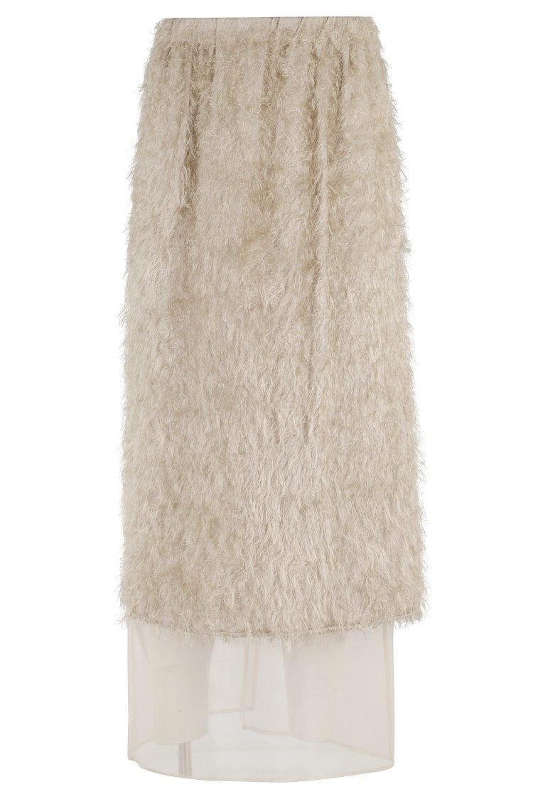 Alysi Fringe Overlay Midi Skirt With Tulle Underskirt