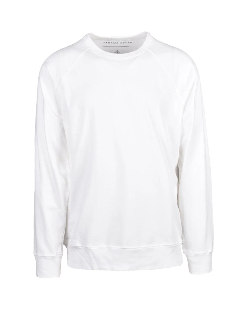 Panama Route White Raglan Sleeves Cotton Sweatshirt