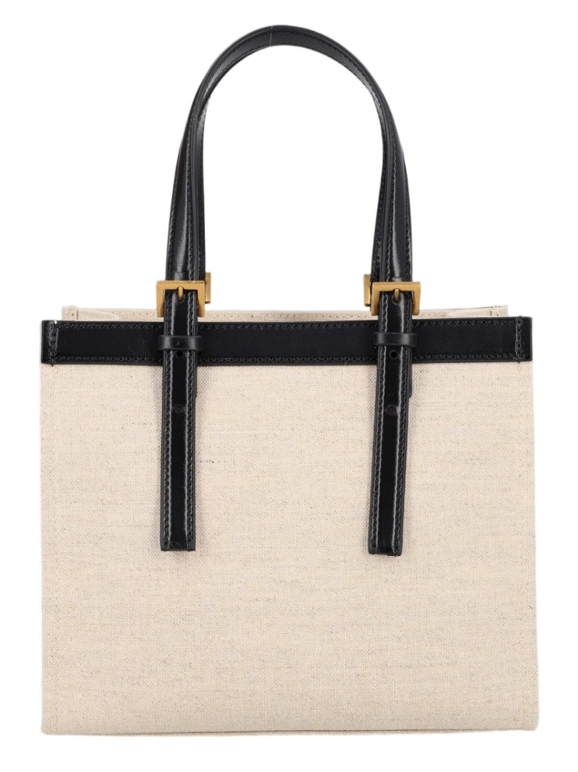 Versace Beige Black Trim Leather Handbag
