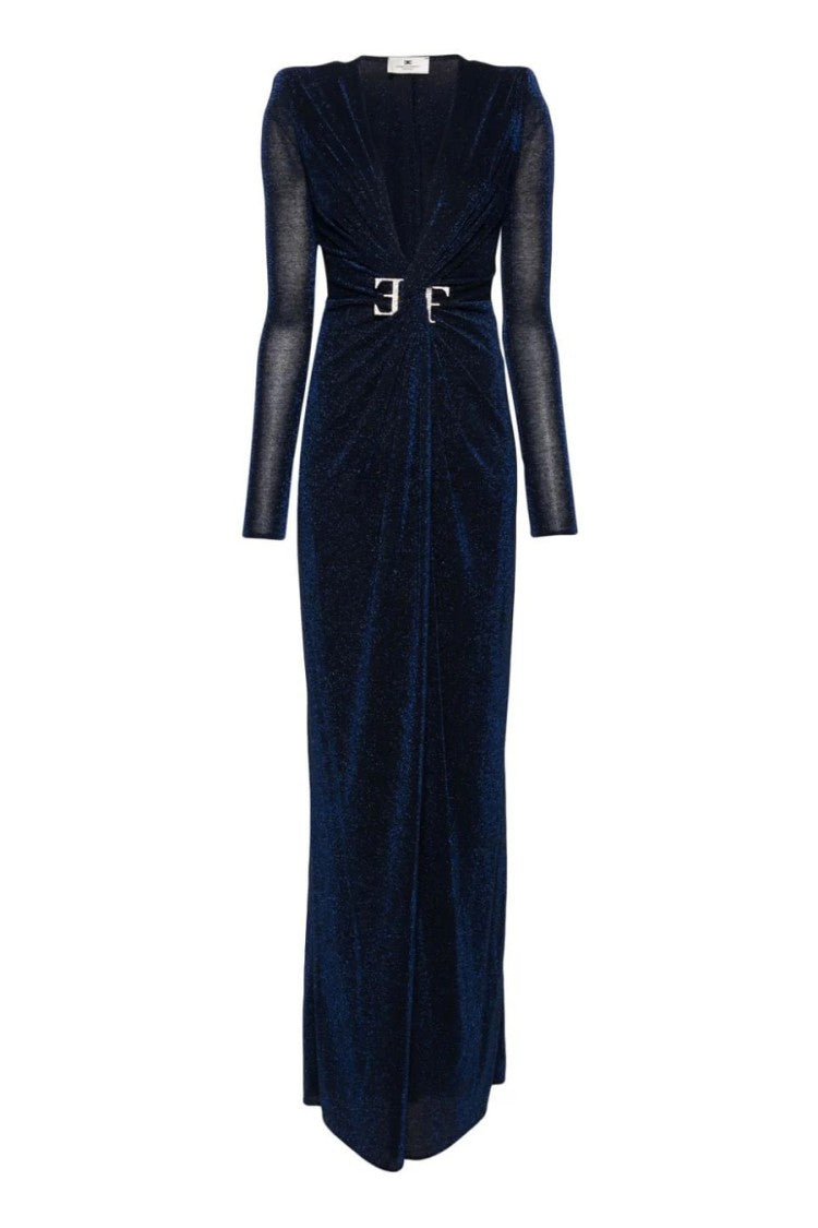 Elisabetta Franchi Sky Blue Dress With Deep V-Neckline