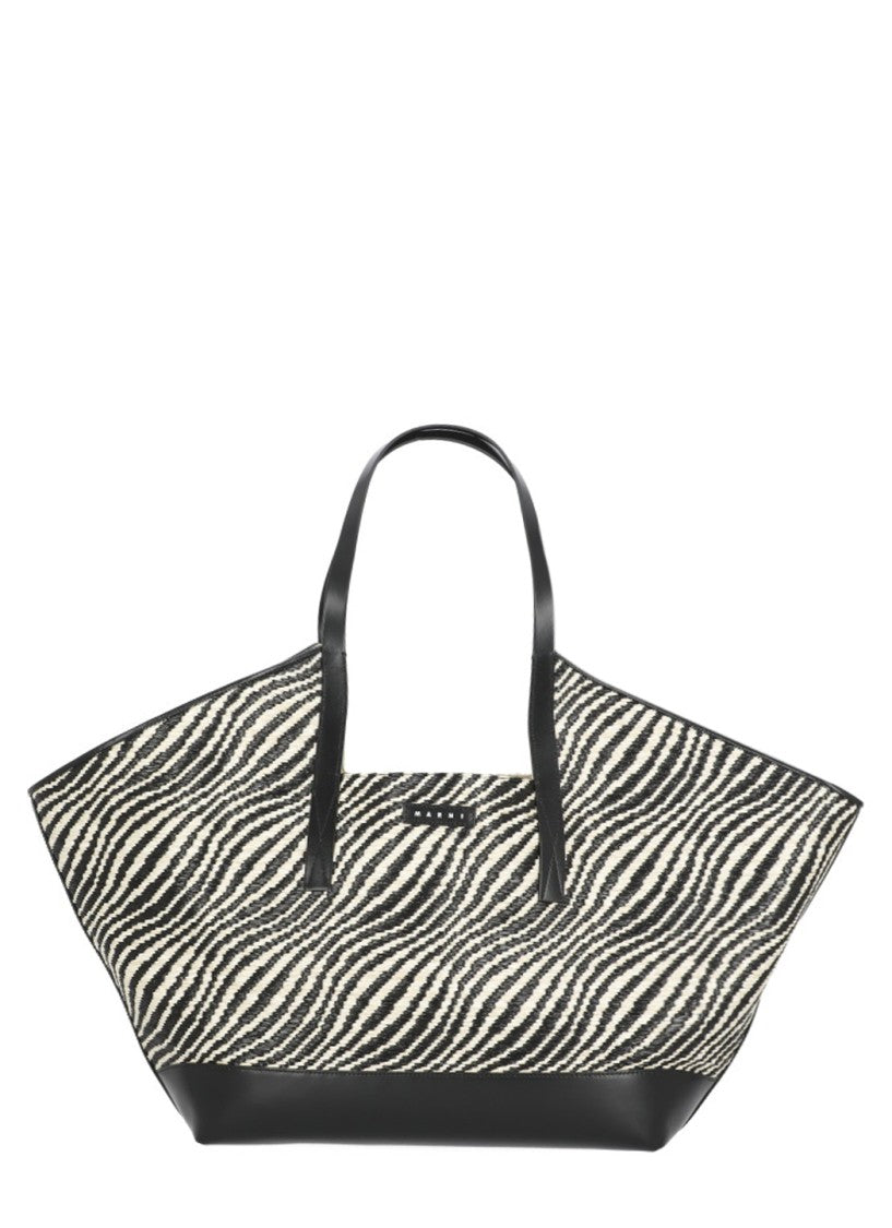 Marni Spacious Zebra Print Shoulder Bag With Logo Emblem