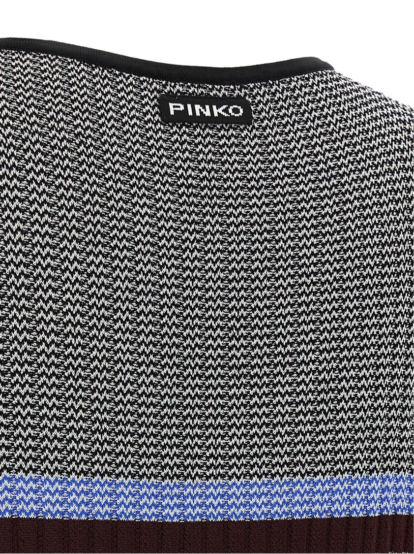 Pinko Ribbed Viscose Knit Dress With Multicolor Stripes