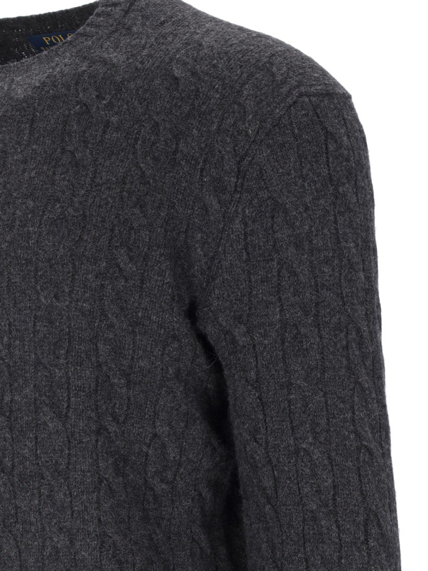 Polo Ralph Lauren Grey Cashmere And Wool Sweater With Cable Knit Design