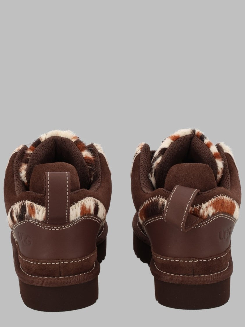 Ugg Brown Leather Fur Accent Sneakers