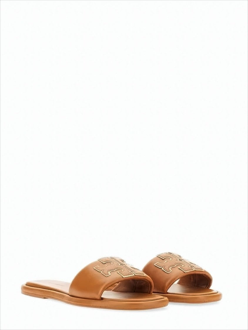 Tory Burch Smooth Leather Slides With Stitched Logo Detail