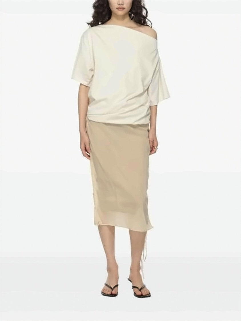 Baserange Asymmetrical Neckline Short-Sleeved Top In Organic Cotton