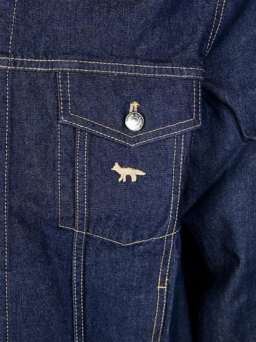 Maison Kitsuné Classic Denim Jacket With Structured Silhouette And Embroidered Detail