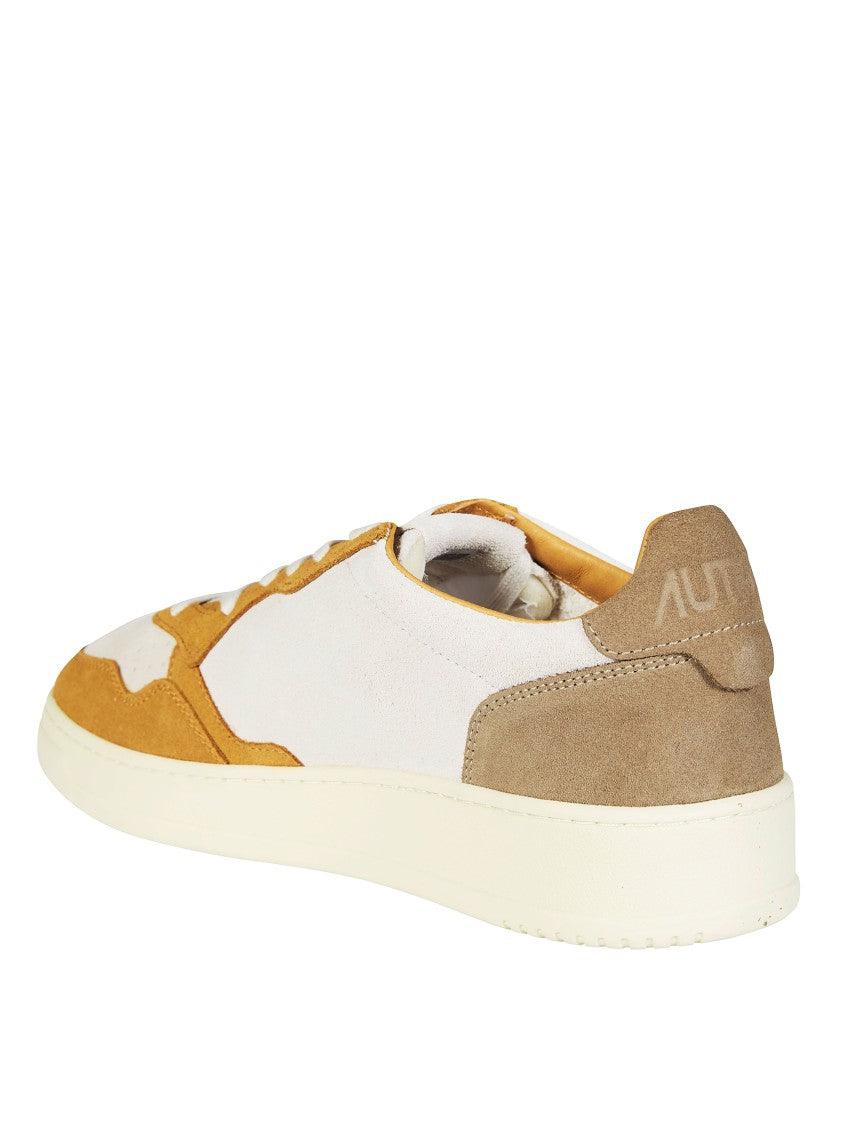 Autry White Medalist Low Mustard Overlay Sneakers