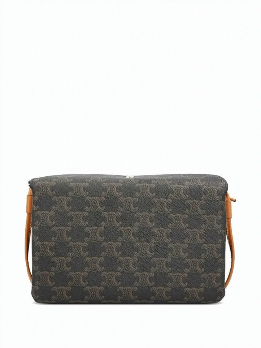 Celine Structured Rectangular Canvas Crossbody Bag With Lambskin Accents