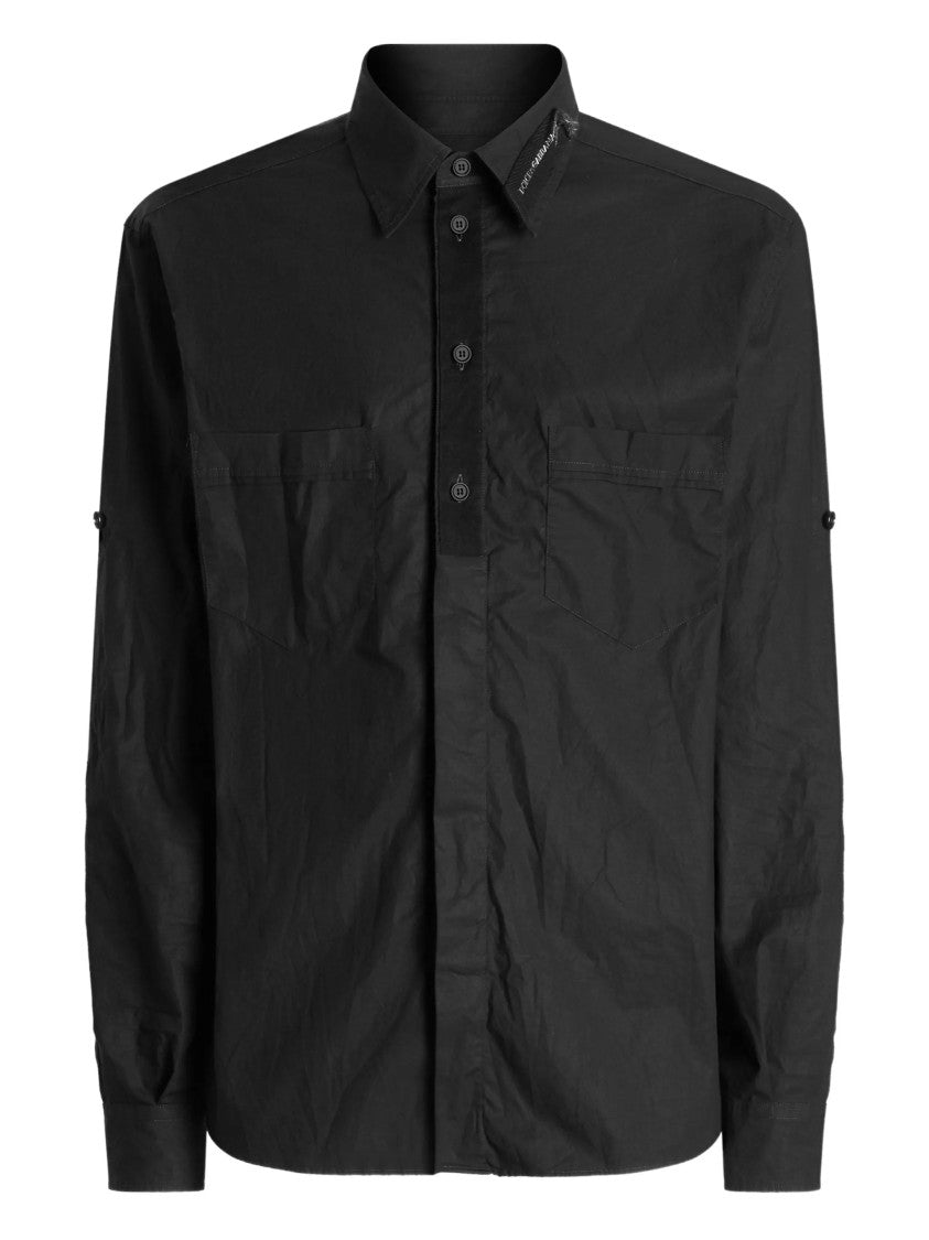 Dolce & Gabbana Long-Sleeve Black Cotton Button Tab Shirt