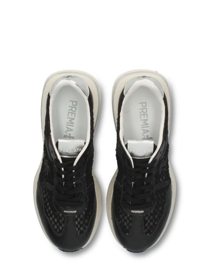 Premiata Textured Leather And Mesh Sneakers With Sole