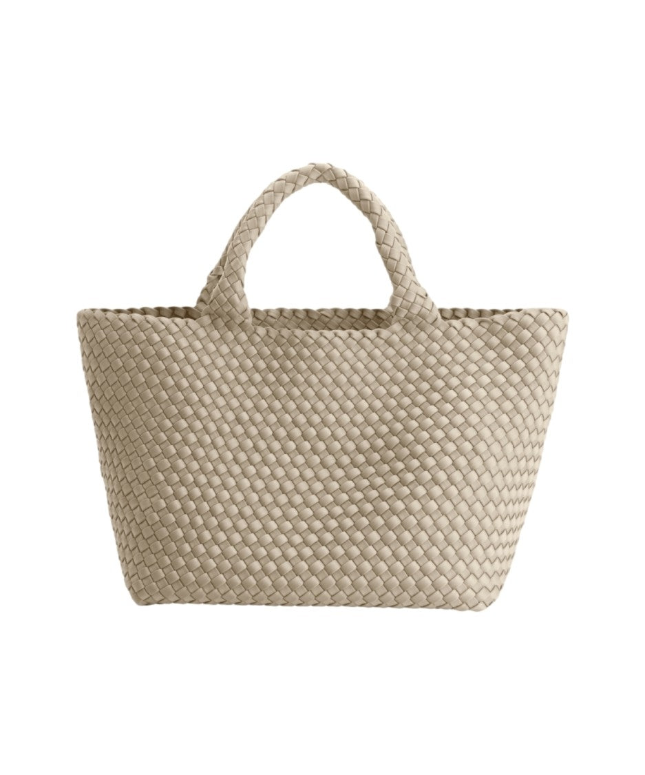 Marrea Beige Woven Neoprene Handbag With Spacious Interior