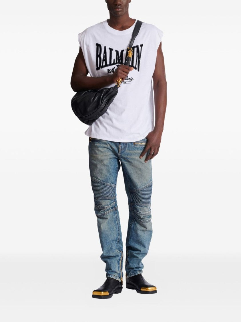 Balmain Blue Ribbed Detail Five-Pocket Jeans