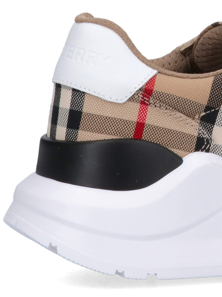 Burberry Beige Vintage Check Logo Strap Sneakers