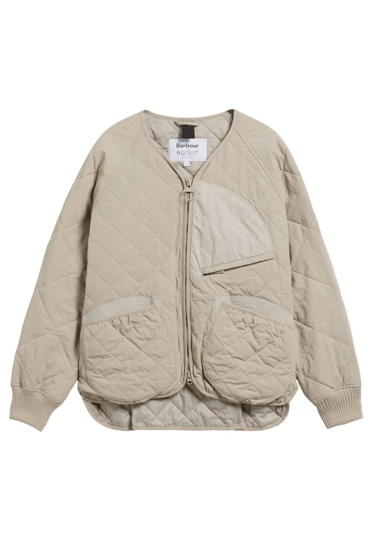 Barbour White Diamond Quilted Ribbed Cuff Jacket
