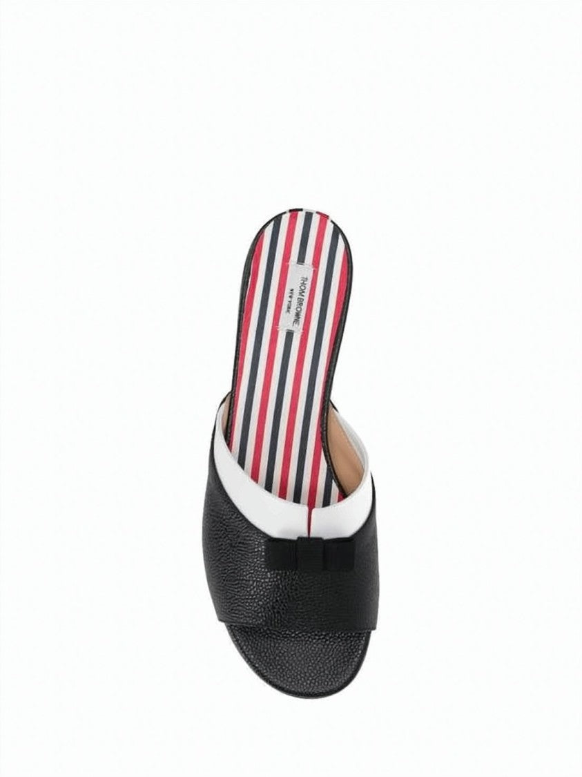 Thom Browne Open-Toe Calf Leather Mules With Bow Detail