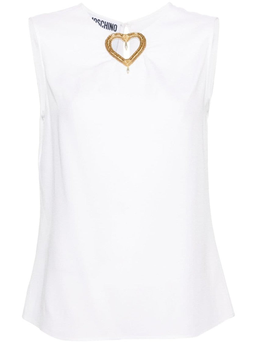Moschino Crepe Top With Heart Appliqué