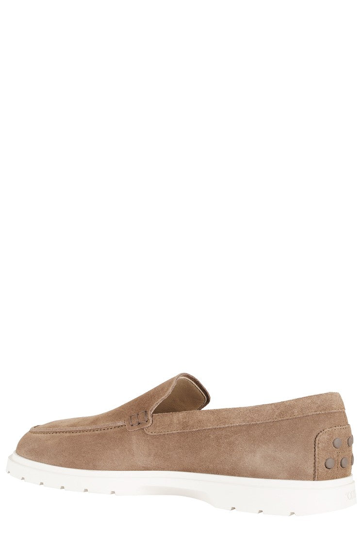Tod's Beige Moccasin Slip-On Embossed-Monogram Suede Loafers