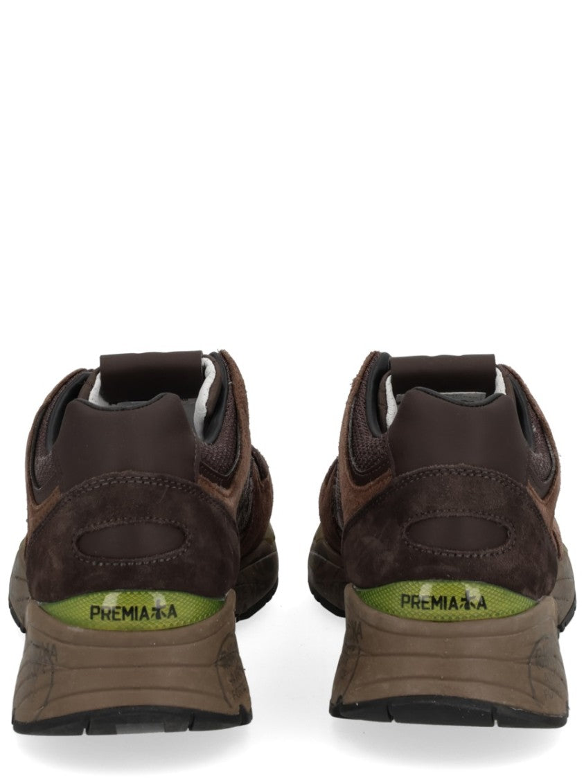 Premiata Textured Brown Sneakers With Calf Leather And Mesh Detail