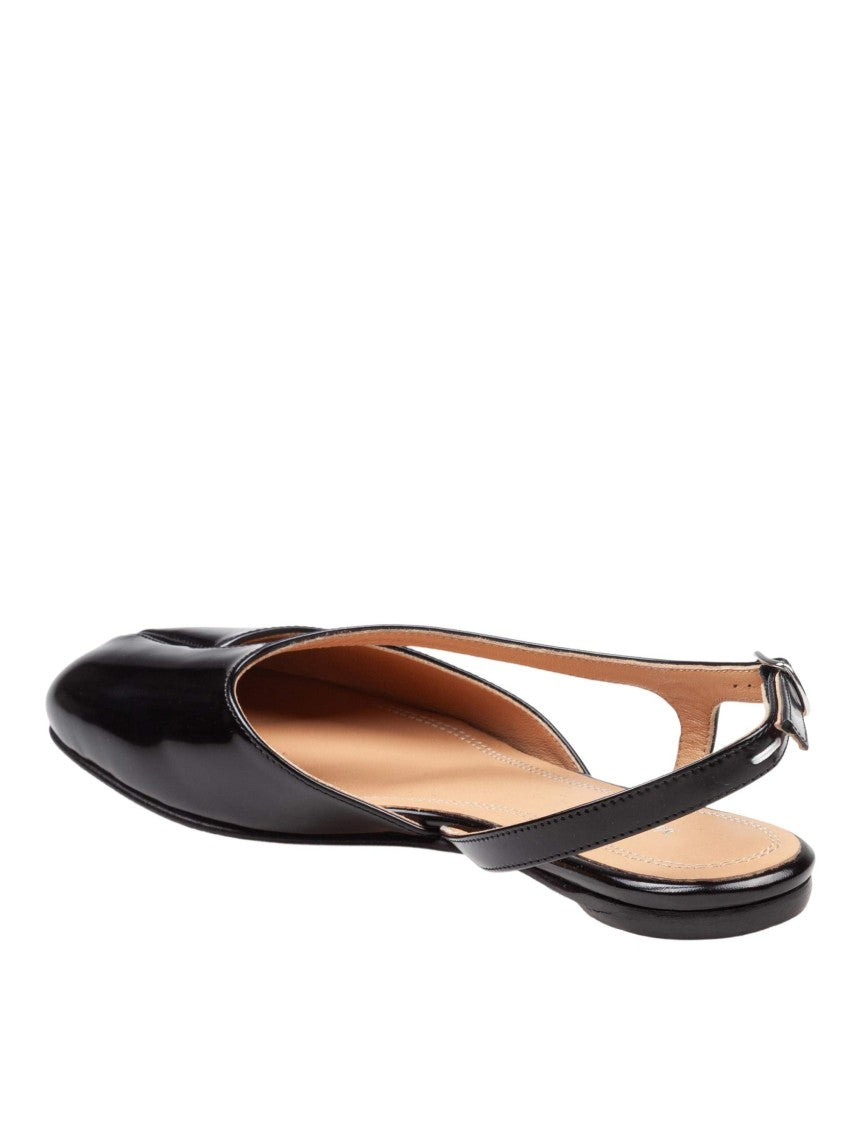 Maison Margiela Tbi Brushed Leather Ballerina Shoes, Black