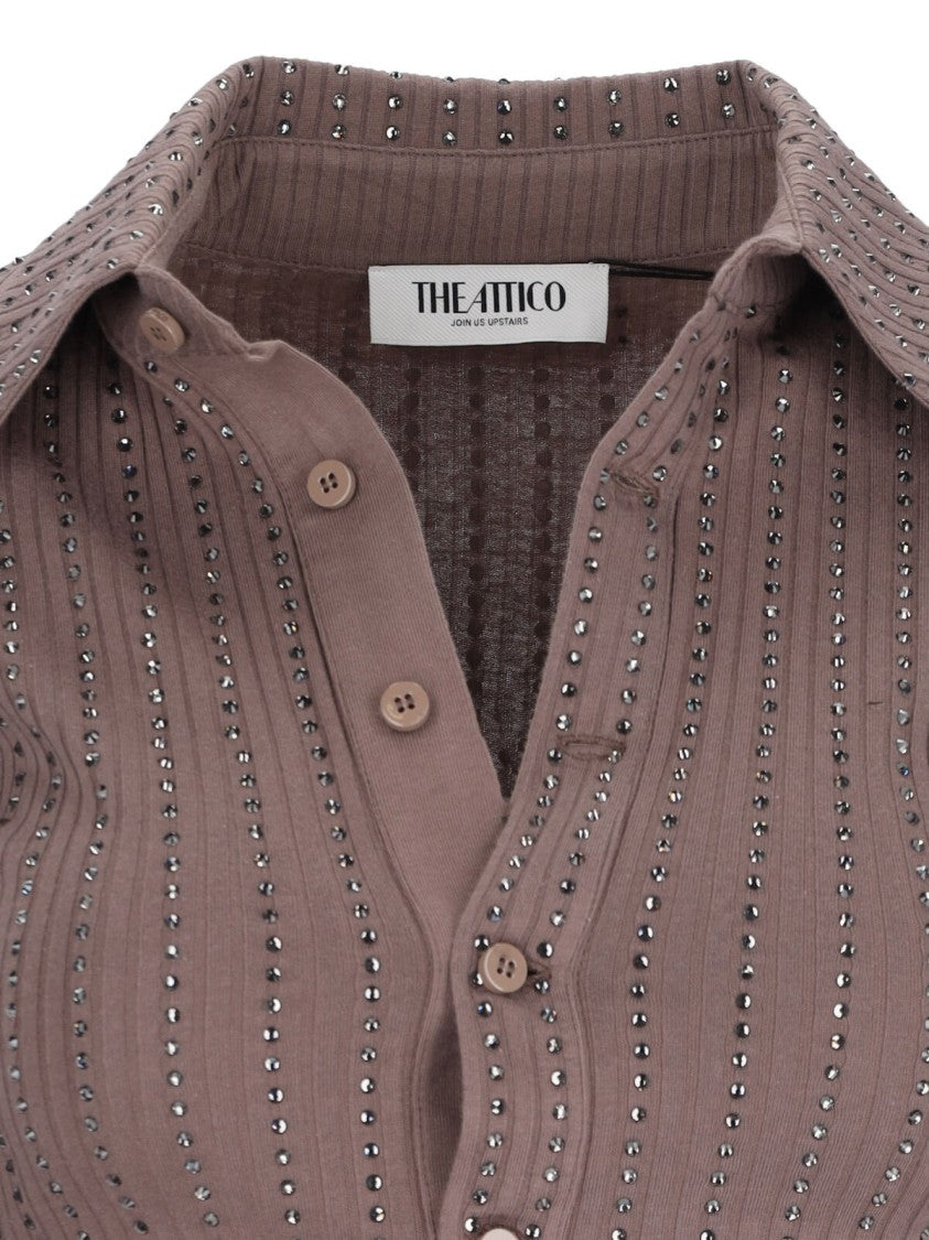 The Attico Crystal Polo Shirt – Brown