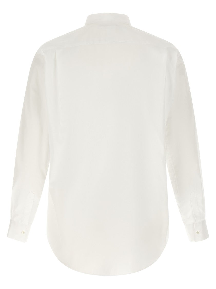 Comme Des Garçons Cotton Poplin Shirt With Contrast Front Inserts And Asymmetric Hemline