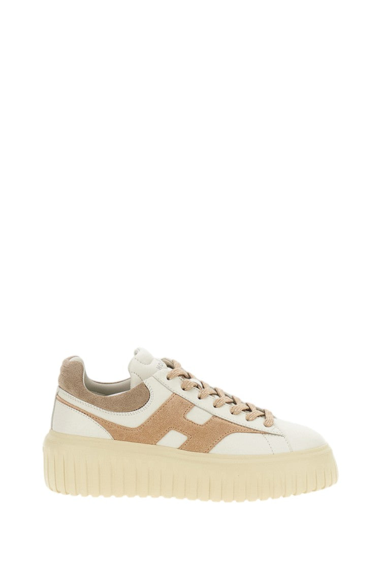 Hogan Beige Nappa Leather H-Stripes Sneakers