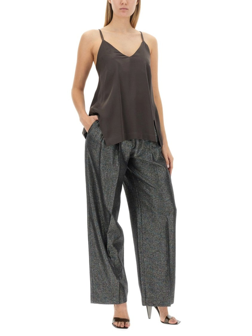 Alysi Deep V-Neck Silk Top