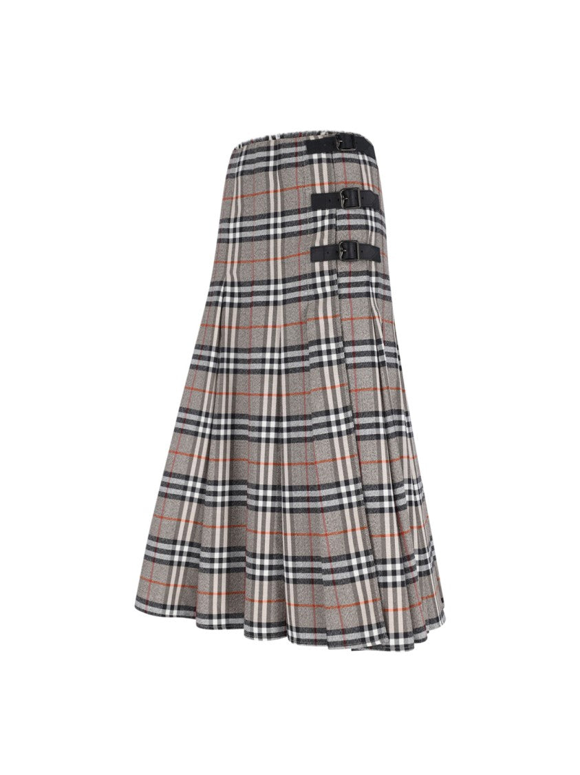 Burberry Check Midi Skirt – Brown
